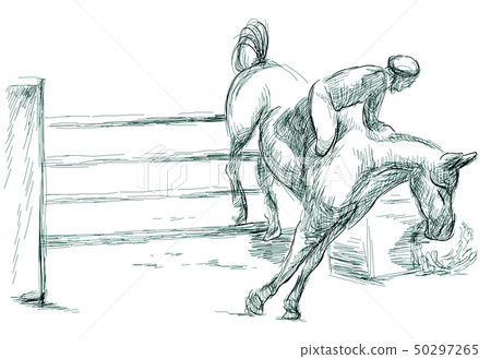 Show Jumping, hand drawn illustration. Line art 50297265