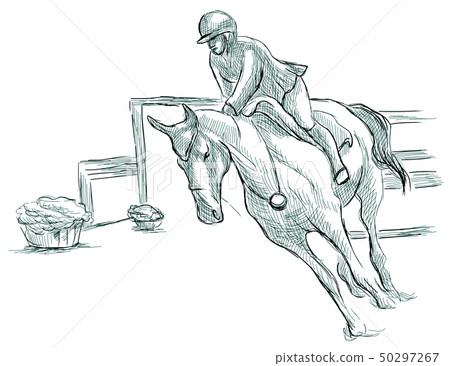 Show Jumping, hand drawn illustration. Line art Show Jumping, hand drawn illustration. Line art 50297267
