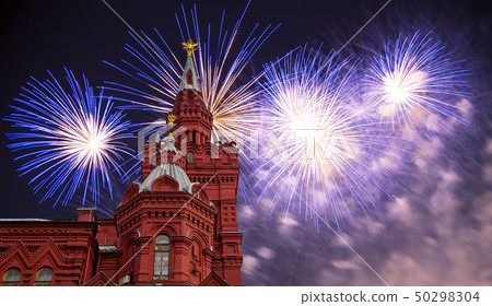 Fireworks over the Historical museum, Red Square, 50298304