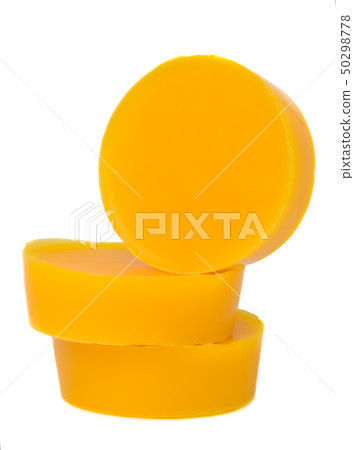Natural beeswax isolated on white. Beekeeping 50298778