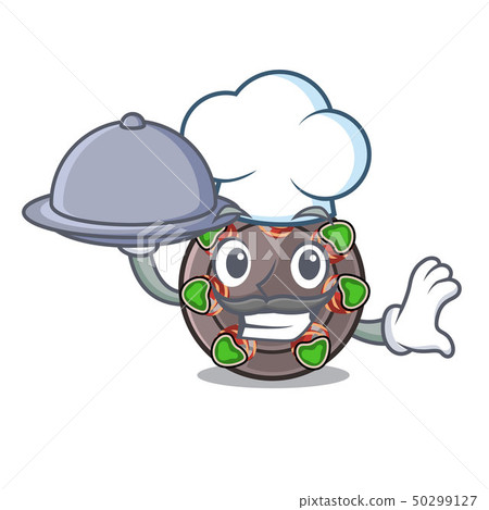 Chef with food fried escargot in a cartoon hot pan Chef with food fried escargot in a cartoon hot pan 50299127