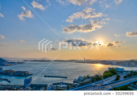 Sunset of Kanmon Strait seen from Wafukari Park second observation deck 50299698
