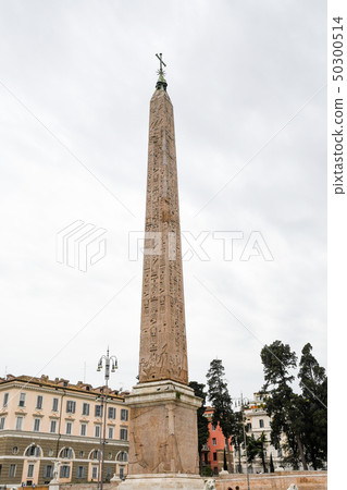 Ancient ruins of Rome (Italy) Flaminio obelisk in Piazza del Popolo Ancient ruins of Rome (Italy) Flaminio obelisk in Piazza del Popolo 50300514