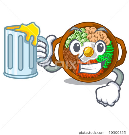 With juice plate containing bibimbap cartoon on table With juice plate containing bibimbap cartoon on table 50300835