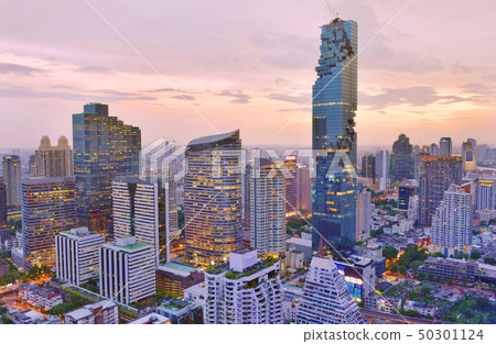 Bangkok city downtown with sunset sky Bangkok city downtown with sunset sky 50301124