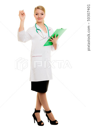 Woman doctor in lab coat with stethoscope. Medical 50307401