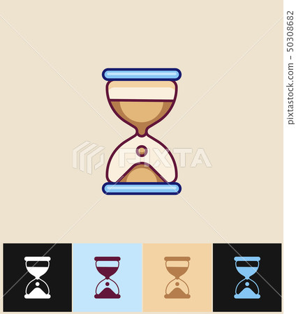 Clock icon. Flat vector illustration on colored backgrounds. Blue hourglass Clock icon. Flat vector illustration on colored backgrounds. Blue hourglass 50308682