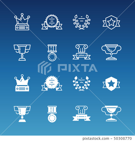 Trophy, prizes, awards line and outline icons collection 50308770