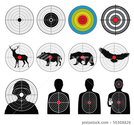 Targets for shooting with silhouette man and animals vector set 50308826