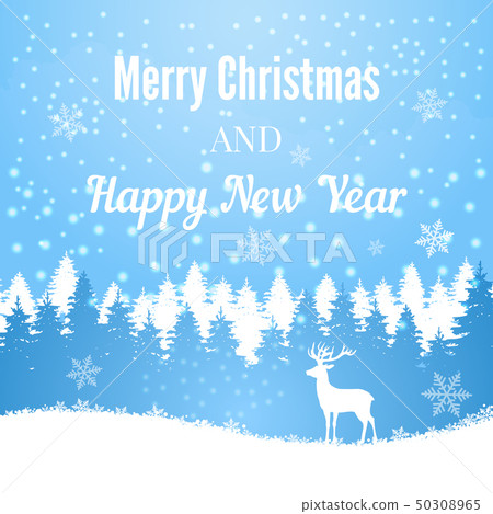 Silhouette of Christmas deer on winter forest background 50308965