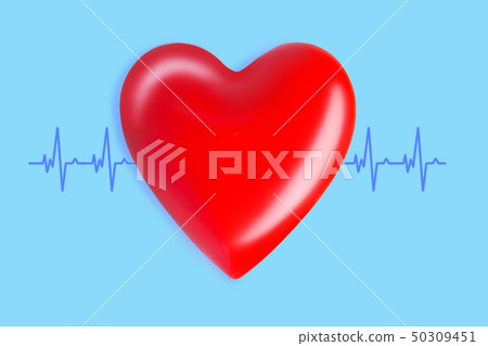 healthcare and medicine concept. close up of red heart with ecg line on blue background. healthcare and medicine concept. close up of red heart with ecg line on blue background. 50309451