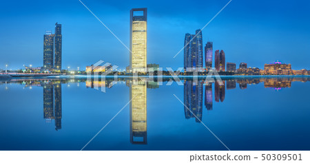 View of Abu Dhabi Skyline at evening, UAE View of Abu Dhabi Skyline at evening, UAE 50309501