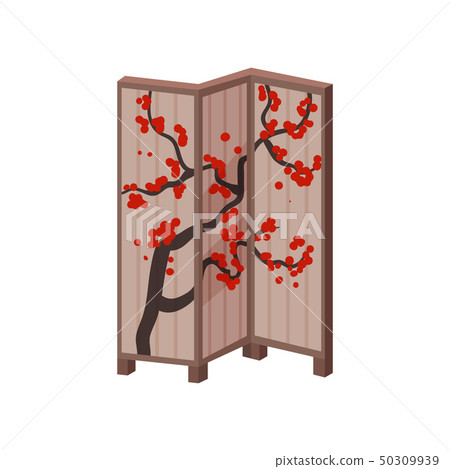 Traditional Japanese screen with the image of Sakura. Vector illustration. Traditional Japanese screen with the image of Sakura. Vector illustration. 50309939
