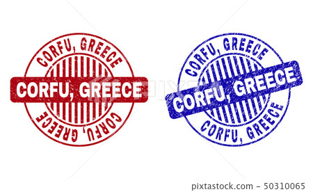 Grunge CORFU, GREECE Scratched Round Stamps 50310065
