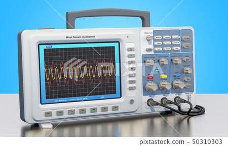 Oscilloscope on the table, 3D rendering 50310303
