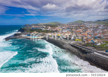 Aerial view of Atlantic coast at Ribeira Grande, Aerial view of Atlantic coast at Ribeira Grande, 50310824
