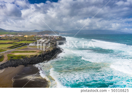 Aerial view of Atlantic coast at Ribeira Grande. Aerial view of Atlantic coast at Ribeira Grande. 50310825