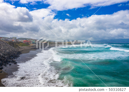 Aerial view of Atlantic coast at Ribeira Grande, Aerial view of Atlantic coast at Ribeira Grande, 50310827