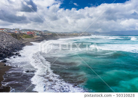Aerial view of Atlantic coast at Ribeira Grande. Aerial view of Atlantic coast at Ribeira Grande. 50310828