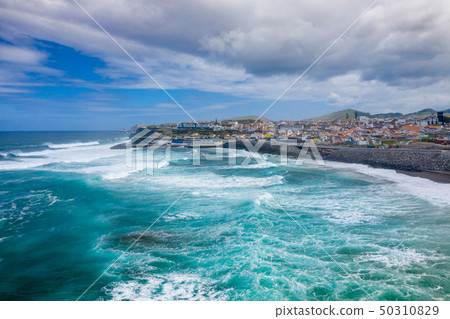 Aerial view of Atlantic coast at Ribeira Grande, Aerial view of Atlantic coast at Ribeira Grande, 50310829