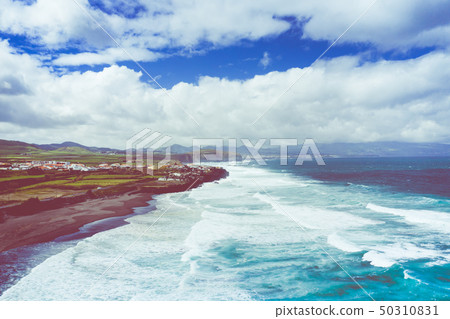Aerial view of Atlantic coast at Ribeira Grande. Aerial view of Atlantic coast at Ribeira Grande. 50310831