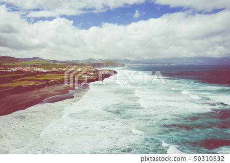 Aerial view of Atlantic coast at Ribeira Grande, Aerial view of Atlantic coast at Ribeira Grande, 50310832