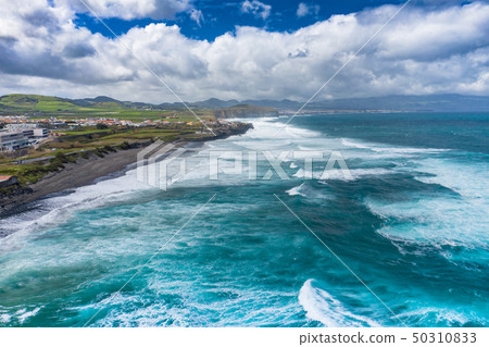 Aerial view of Atlantic coast at Ribeira Grande. Aerial view of Atlantic coast at Ribeira Grande. 50310833