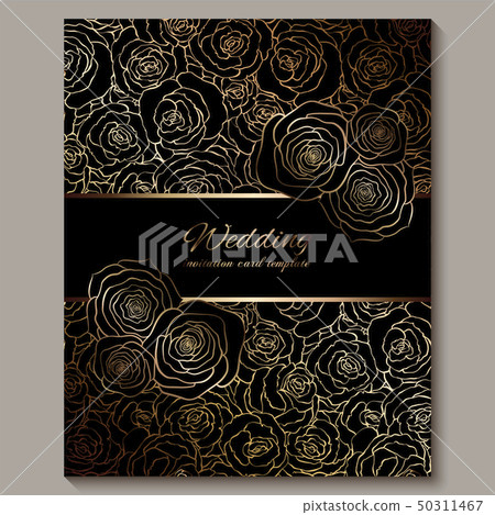 Luxury gold vintage wedding invitation, floral 50311467