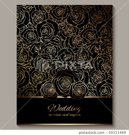 Luxury gold vintage wedding invitation, floral 50311469