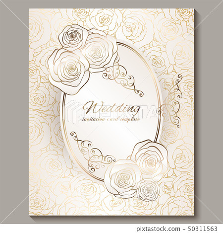 Luxury gold vintage wedding invitation, floral 50311563