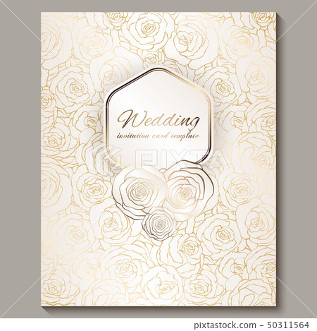 Luxury gold vintage wedding invitation, floral 50311564