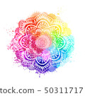 Round gradient mandala on white isolated background. Mandala over colorful watercolor 50311717