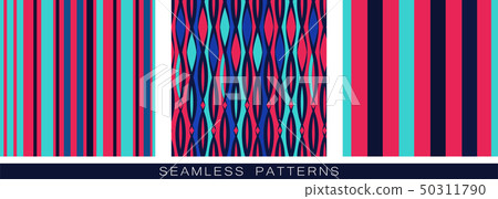 Set of vector seamless patterns. Endless textures in blue and pink colors. Bright abstract 50311790