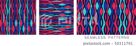 Set of vector seamless patterns. Endless textures in blue and pink colors. Bright abstract 50311791