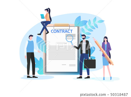 Businessmen Inspect Document with Magnifying Glass 50318487