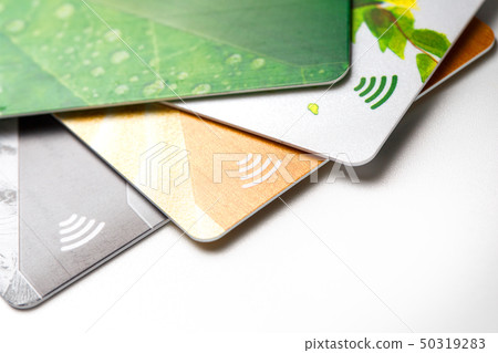 Credit cards with contactless payment. Pile of Credit cards with contactless payment. Pile of 50319283