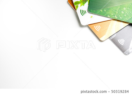 Credit cards with contactless payment. Pile of Credit cards with contactless payment. Pile of 50319284