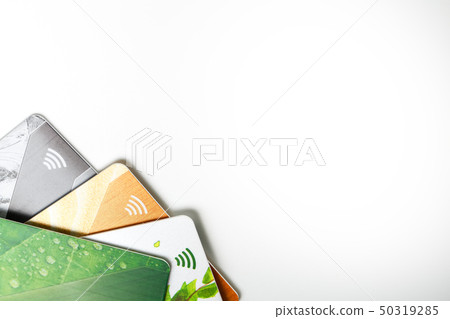 Credit cards with contactless payment. Pile of Credit cards with contactless payment. Pile of 50319285