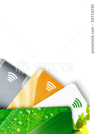 Credit cards with contactless payment. Pile of Credit cards with contactless payment. Pile of 50319290