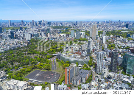 東京風景2019年從六本木看的春天新鮮的綠的藍天新宿池袋地區 50321547