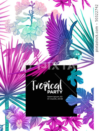 Background with tropical plants, flowers, birds Background with tropical plants, flowers, birds 50322742