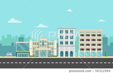 City street and company with bus stop City street and company with bus stop 50322944
