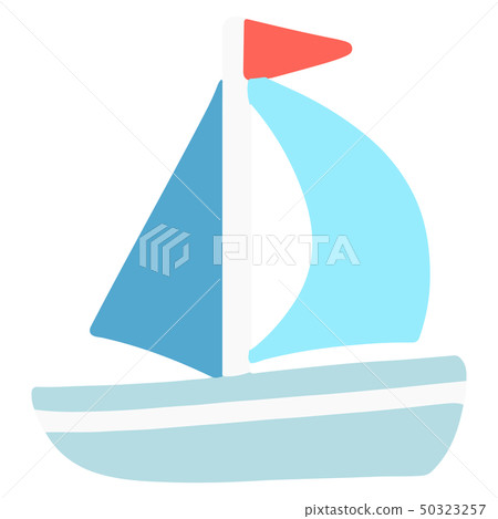 沒有主線的簡單可愛的藍色遊艇插圖 插圖素材 圖庫