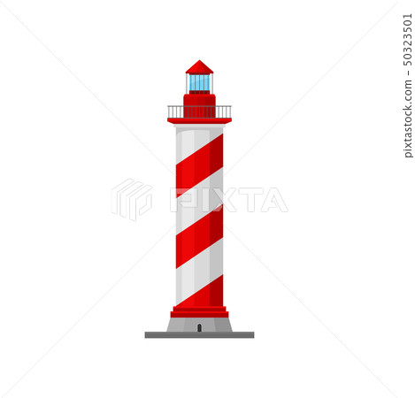 Lighthouse with a spiral pad and a caretaker. Vector illustration. Lighthouse with a spiral pad and a caretaker. Vector illustration. 50323501