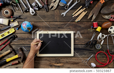 chalkboard with male hands Labor day chalkboard with male hands Labor day 50323867