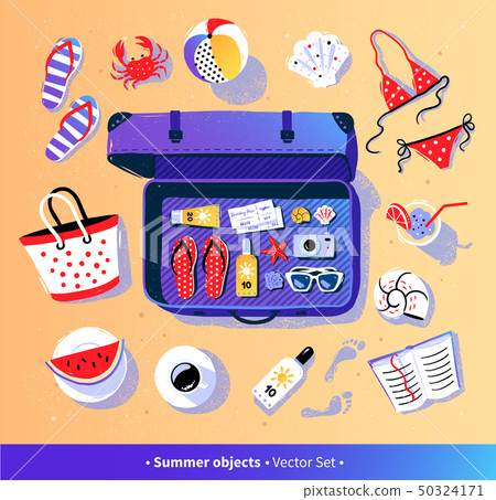 Summer vacation vector set with travel suitcase - Stock Illustration ...