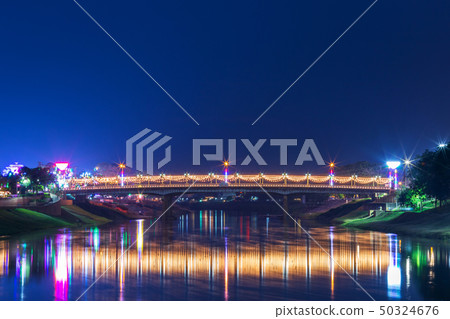Beautiful light on the Nan River at night on the Beautiful light on the Nan River at night on the 50324676