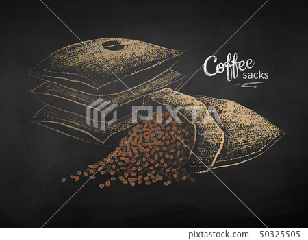 Vector chalk drawn sketch of sacks with coffee Vector chalk drawn sketch of sacks with coffee 50325505