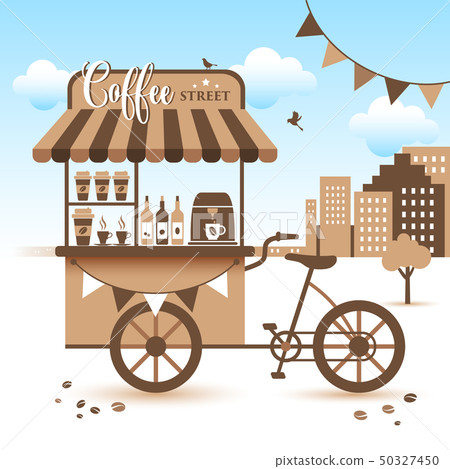 Market Cart. Take Coffee with You. Vector illustration 50327450