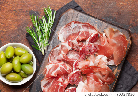 Spanish jamon, prosciutto crudo ham, italian 50327836